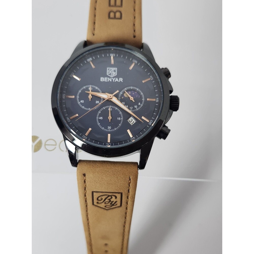 BENYAR Chronograph Waterproof Watches Business and Sport Design Genuine Leather